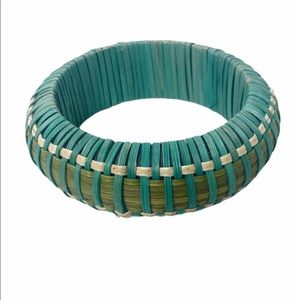 ⭐️ Woven Straw Bangle Boho Bracelet Teal Natural